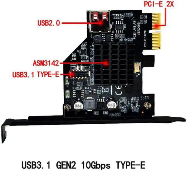 Alt view image 2 of 6 - ASM3142 chip 10Gbps USB3.1 Gen 2 Type-E 20 Pin Expansion Card USB 2.0 PCI Express 3.0 X2 Adapter for Desktop PC Computer DIY