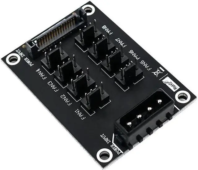 Main image of Fan Hub Computer 12V Mini Fan Controller Molex 4Pin SATA 15Pin Power 8Port 4Pin Fan Splitter Hub for PC Desktop RGB CPU Fans Hub