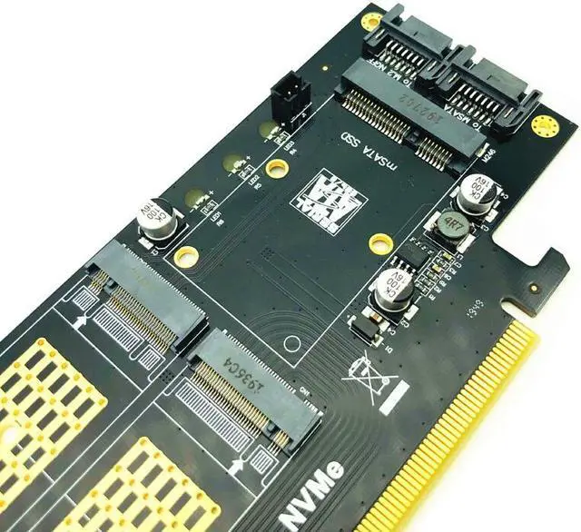 Alt view image 4 of 6 - 3 in 1 NGFF and mSATA SSD Adapter Card M.2 NVME to PCIe 16X/M.2 SATA SSD to SATA III/mSATA to SATA Converter+2 SATA Cable Raiser