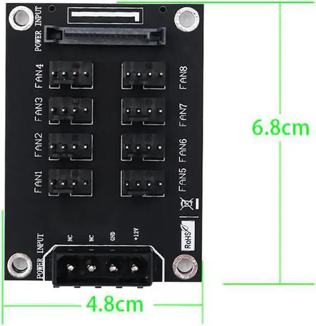 Alt view image 4 of 5 - Fan Hub Computer 12V Mini Fan Controller Molex 4Pin SATA 15Pin Power 8Port 4Pin Fan Splitter Hub for PC Desktop RGB CPU Fans Hub