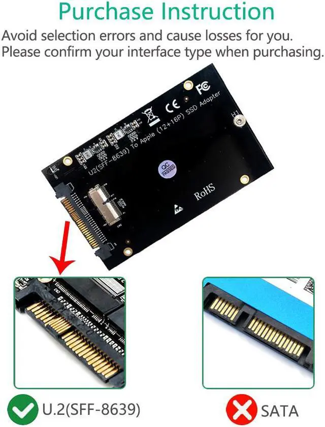 Alt view image 2 of 6 - Adapter SSD M2 PCIe to SFF-8639 U.2 Adapter 3.5" SSD Bracket for MacBook Air Pro Retina 2013 2014 2015 2016 2017 12+16pin M2 SSD
