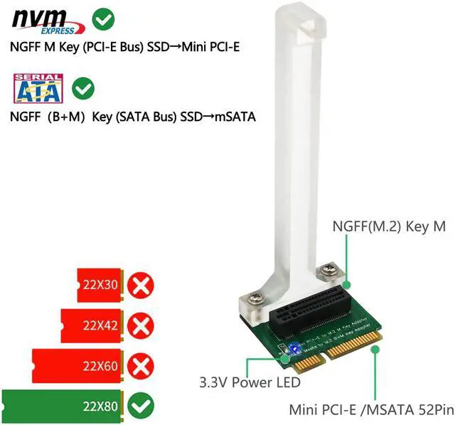 Alt view image 3 of 6 - M2 SSD Adapter M Key M.2 PCI-E NVME SSD to Mini PCI-E Card or B+M Key M.2 NGFF SATA-Bus SSD to mSATA Card Converter Adapter
