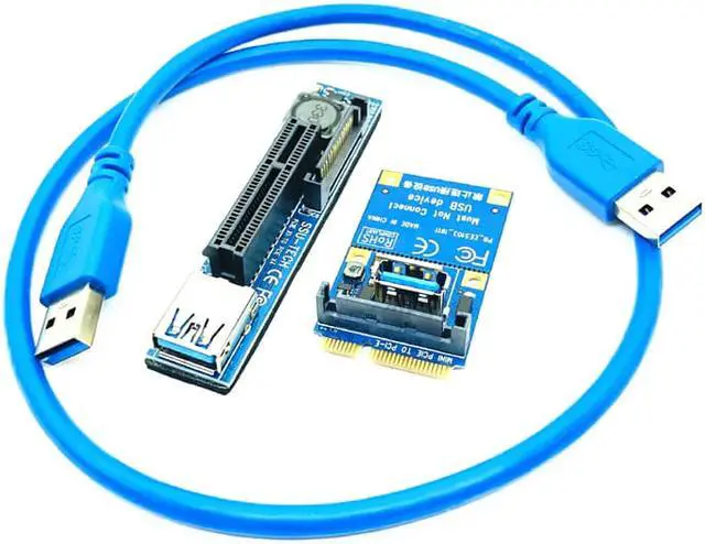 Alt view image 2 of 6 - Mini PCIE to PCI-E X4 Slot Riser Card Port Adapter PC Graphics Card Connector with 60CM USB3.0 Extension Cable PCI Express Riser