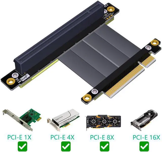 Alt view image 2 of 6 - PCIE Riser PCI Express x8 to PCIE x16 Male to Female Graphics Card Riser PCI E Extender PCIE3.0 PCI-E 16x Ribbon Extension Cable