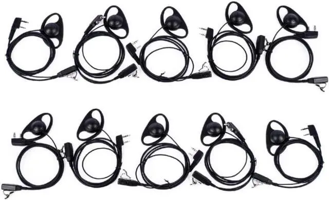 Main image of D Shape Earpiece Headset with Mic PTT Compatible with Baofeng UV-5R BF-888S BF-F8HP BF-F9 UV-82 UV-82HP UV-82C Kenwood TK-2107 TK-3107 Walkie Talkies Two Way Radio 2 pin (10 Pack)