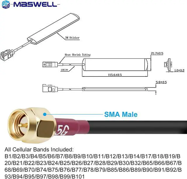 Alt view image 3 of 7 - Maswell 5G NR Antenna Adhesive Patch for 3G, 4G, 5G, LTE, Wi-Fi Antenna with Wide Frenquency Range 617~960/1710~2690/3300~3800/4400~4900MHz