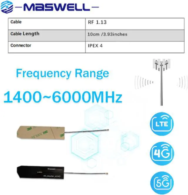 Alt view image 4 of 6 - Maswell WiFi internal antenna for WiFi 2.4GHz WiFi 5GHz WiFi 6 and WiFi 6E plus high frequency 5G and 4G LTE Built-in internal Broadband Antenna 1.4GHz-7.125GHz
