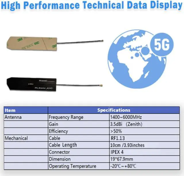 Alt view image 5 of 6 - Maswell WiFi internal antenna for WiFi 2.4GHz WiFi 5GHz WiFi 6 and WiFi 6E plus high frequency 5G and 4G LTE Built-in internal Broadband Antenna 1.4GHz-7.125GHz