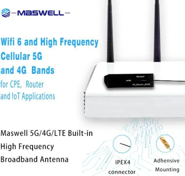 Alt view image 6 of 6 - Maswell WiFi internal antenna for WiFi 2.4GHz WiFi 5GHz WiFi 6 and WiFi 6E plus high frequency 5G and 4G LTE Built-in internal Broadband Antenna 1.4GHz-7.125GHz