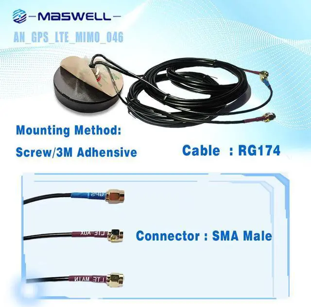 Alt view image 7 of 7 - Maswell GPS+ LTE/4G Cellular MIMO Combination Antenna for GPS 1.575GHz, LTE 829MHz, 2.2GHz, 4G 829MHz, 2.2GHz Antenna