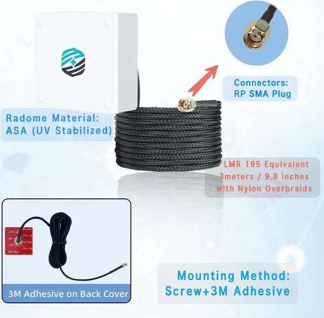 Alt view image 4 of 7 - Maswell IP67 Waterproof High Gain WiFi 6E Antenna Screw and 3M Adhesive Mount 2.1GHz-7.2GHz UV Stabilized