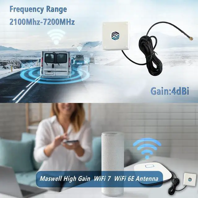 Alt view image 6 of 7 - Maswell IP67 Waterproof High Gain WiFi 6E Antenna Screw and 3M Adhesive Mount 2.1GHz-7.2GHz UV Stabilized