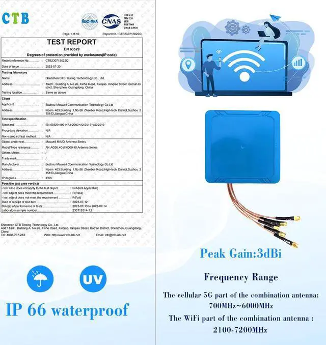 Alt view image 6 of 7 - Maswell 4X4 5G MIMO Antenna 2X2 WiFi 7 Screw and Adhesive Mount 700-6000MHz