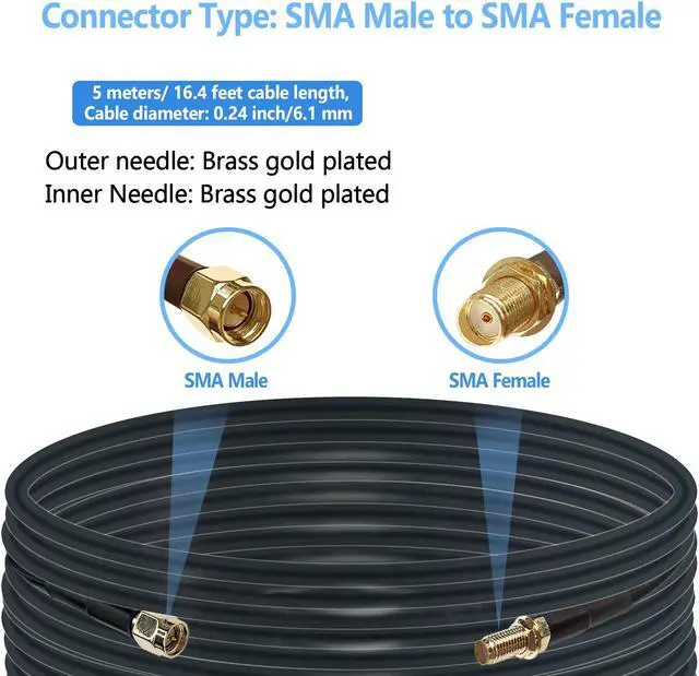 Alt view image 2 of 7 - Maswell LMR240 Equivalent 5m SMA Male to SMA Female Coax Extension Cable, 50 Ohm Low Loss Coax Coaxial Cable with SMA Connectors for 5G 4G 3G LTE WiFi RF ADS-B Radio Ham Cellular Extension Cable