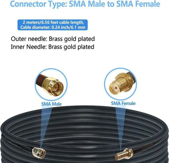 Alt view image 2 of 7 - Maswell LMR240 Equivalent 2m SMA Male to SMA Female Coax Extension Cable, 50 Ohm Low Loss Coax Coaxial Cable with SMA Connectors for 5G 4G 3G LTE WiFi RF ADS-B Radio Ham Cellular Extension Cable