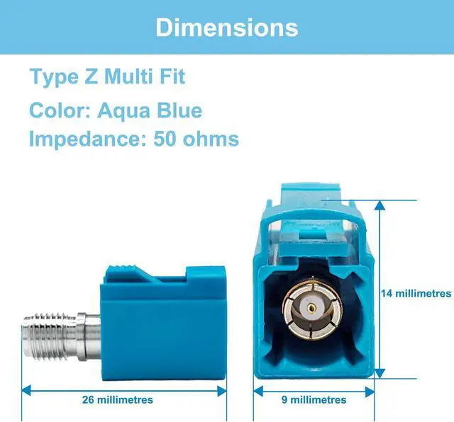 Alt view image 3 of 7 - Maswell FAKRA Z Female to SMA Female Adapter, Water blue Universal Compatibility for AM/FM, Satellite Radio, GPS, 4G/5G Cellular, Bluetooth and Other SMA Coax Cables