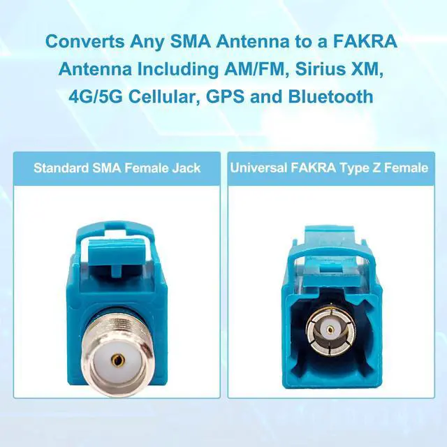 Alt view image 4 of 7 - Maswell FAKRA Z Female to SMA Female Adapter, Water blue Universal Compatibility for AM/FM, Satellite Radio, GPS, 4G/5G Cellular, Bluetooth and Other SMA Coax Cables