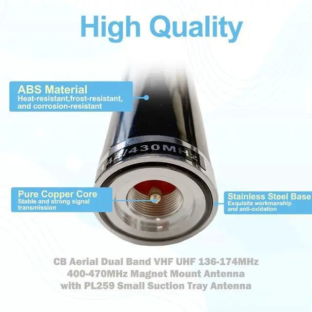 Alt view image 3 of 7 - Maswell PL259 Amateur Antenna CB Aerial Dual Band VHF UHF 136-174MHz 400-470MHz Magnet Mount with PL259 Small Suction Tray Antenna 5m Cable