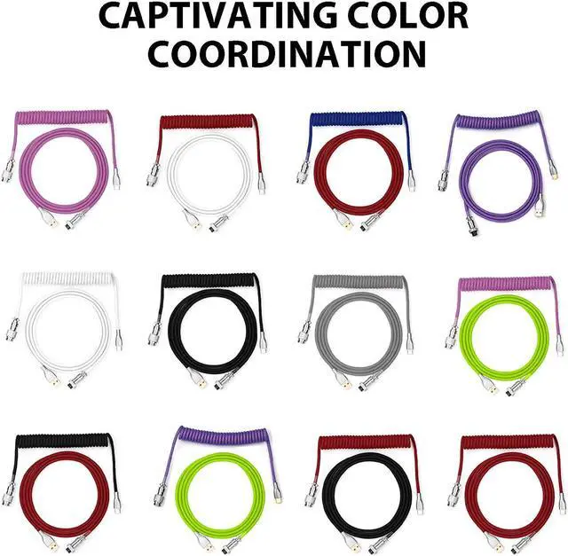 Alt view image 6 of 7 - EPOMAKER Mix 1.8m Coiled Type-C to USB A TPU Mechanical Keyboard Space Cable with Detachable Aviator Connector for Gaming Keyboard and Cellphone (White)