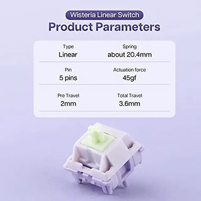 Alt view image 2 of 7 - EPOMAKER Wisteria 39gf Linear Mechanical Keyboard Switches Set, 5 Pin Factory Lubed 30 Pieces Switch, with POM PTFE Stem, 20.4mm Spring, Compatible with MX Keycaps for Gaming Keyboard DIY
