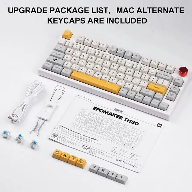 Alt view image 7 of 7 - EPOMAKER TH80 Pro 75% Gaming Keyboard, Hot Swap RGB 2.4Ghz/Bluetooth 5.0/Wired Mechanical Keyboard with MDA PBT Keycaps, Knob Control for Windows/Mac(Theory TH80 Pro, Budgerigar Switch)