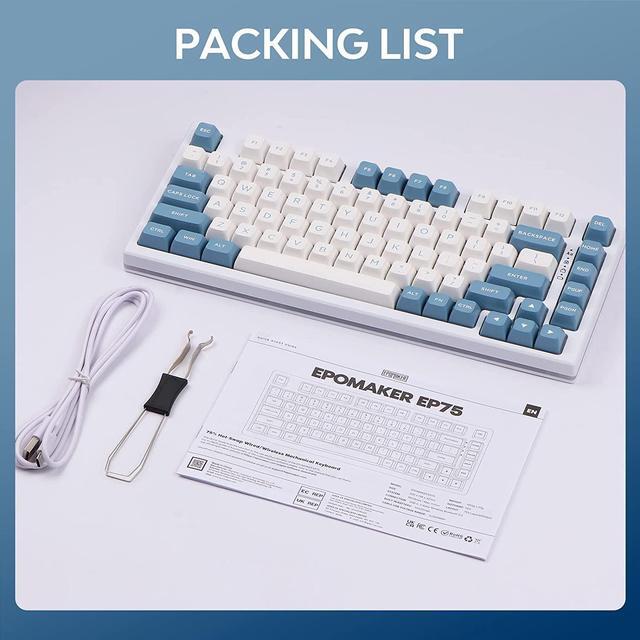 Alt view image 7 of 7 - EPOMAKER EP75 75% Hot Swap BT5.0/2.4G/USB-C Wired Gaming Mechanical Keyboard with 10000mAh Battery, RGB Backlights, Double Shot PBT Keycaps for Linux/Win/Mac(Pampas, Flamingo Switch)