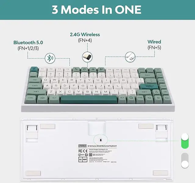 Alt view image 4 of 7 - EPOMAKER EP84 Pro Upgraded 75% RGB Hot Swappable 2.4GHz/Bluetooth 5.0/USB-C Wired Mechanical Gaming Keyboard with Programmable Software, NKRO, Dye Sublimation PBT Keycaps for Mac/Win/Gamers(Flamingo)