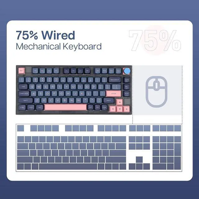 Alt view image 2 of 7 - EPOMAKER SKYLOONG GK75 Lite Gasket-Like Mount Wired Hot Swappable Programmable Keyboard with A Rotary Knob, Win/Mac Compatible(Gateron Optical Black)