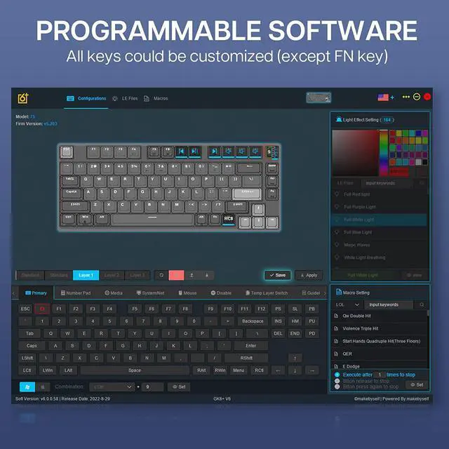 Alt view image 5 of 7 - EPOMAKER SKYLOONG GK75 Lite Gasket-Like Mount Wired Hot Swappable Programmable Keyboard with A Rotary Knob, Win/Mac Compatible(Gateron Optical Black)