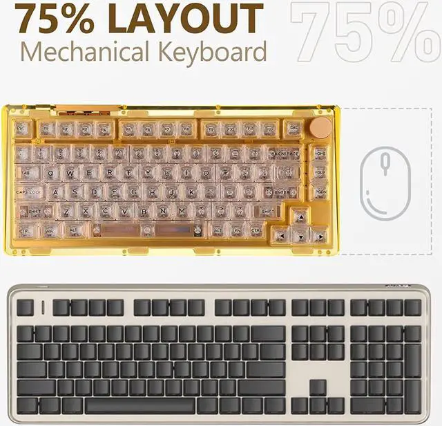 Alt view image 2 of 7 - KiiBoom Phantom 81 75% Hot Swappable Gasket-Mounted Mechanical Keyboard, BT5.0/2.4GHz/USB-C Wired Wireless NKRO Gaming Keyboard with South-Facing RGB, 4000mAh Battery for Win/Mac(Yellow)