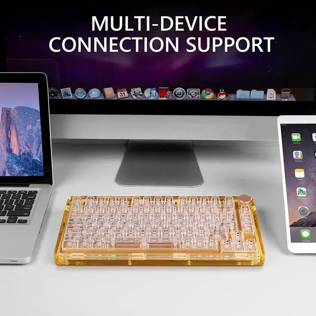 Alt view image 3 of 7 - KiiBoom Phantom 81 75% Hot Swappable Gasket-Mounted Mechanical Keyboard, BT5.0/2.4GHz/USB-C Wired Wireless NKRO Gaming Keyboard with South-Facing RGB, 4000mAh Battery for Win/Mac(Yellow)