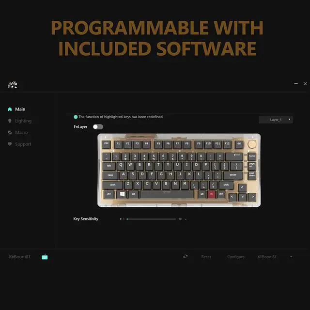 Alt view image 6 of 7 - KiiBoom Phantom 81 75% Hot Swappable Gasket-Mounted Mechanical Keyboard, BT5.0/2.4GHz/USB-C Wired Wireless NKRO Gaming Keyboard with South-Facing RGB, 4000mAh Battery for Win/Mac(Yellow)