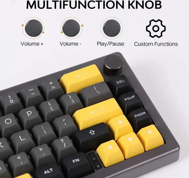 Alt view image 3 of 7 - EPOMAKER EK68 65% Gasket NKRO Hot Swappable 2.4Ghz/Bluetooth 5.0/USB-C Wired Mechanical Gaming Keyboard with Knob, South-Facing LED, 3000mAh Battery, RGB Backlight for Win/Mac (Flamingo Switch )