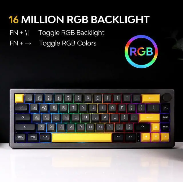 Alt view image 4 of 7 - EPOMAKER EK68 65% Gasket NKRO Hot Swappable 2.4Ghz/Bluetooth 5.0/USB-C Wired Mechanical Gaming Keyboard with Knob, South-Facing LED, 3000mAh Battery, RGB Backlight for Win/Mac (Flamingo Switch )