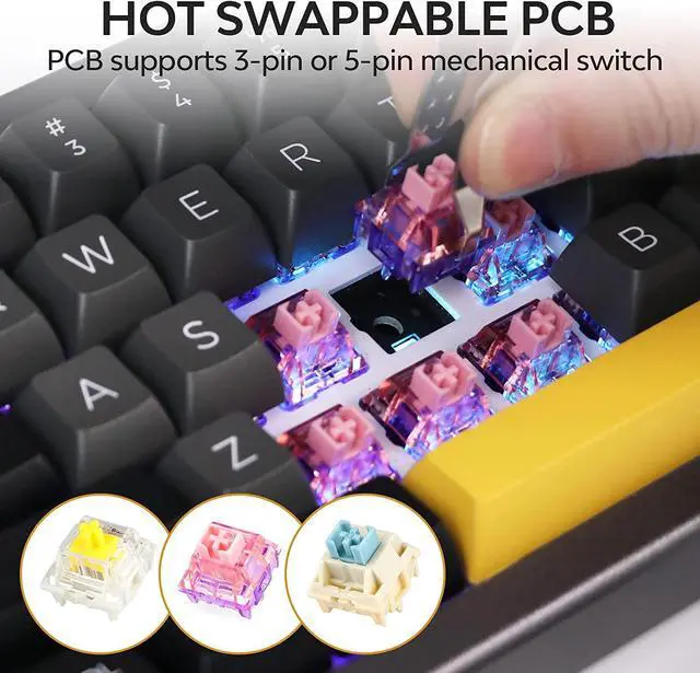 Alt view image 5 of 7 - EPOMAKER EK68 65% Gasket NKRO Hot Swappable 2.4Ghz/Bluetooth 5.0/USB-C Wired Mechanical Gaming Keyboard with Knob, South-Facing LED, 3000mAh Battery, RGB Backlight for Win/Mac (Flamingo Switch )