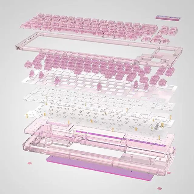 Alt view image 5 of 7 - KiiBoom Phantom 68 65% Hot Swappable Crystal Gasket-Mounted Mechanical Keyboard, BT5.0/2.4GHz/USB-C Wired Wireless NKRO Gaming Keyboard with South-Facing RGB, 4000mAh Battery for Win/Mac(Pink)