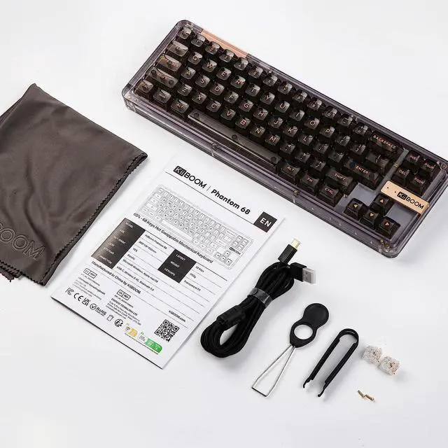 Alt view image 6 of 7 - KiiBoom Phantom 68 65% Hot Swappable Crystal Gasket-Mounted Mechanical Keyboard, BT5.0/2.4GHz/USB-C Wired Wireless NKRO Gaming Keyboard with South-Facing RGB, 4000mAh Battery for Win/Mac(Black)