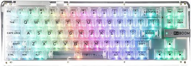 Main image of KiiBoom Phantom 68 65% Hot Swappable Crystal Gasket-Mounted Mechanical Keyboard, BT5.0/2.4GHz/USB-C Wired Wireless NKRO Gaming Keyboard , 4000mAh Battery for Win/Mac (Transparent White)