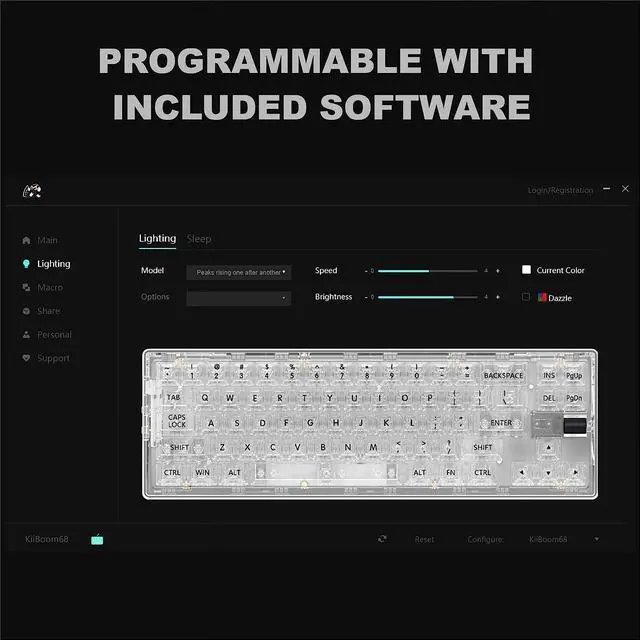 Alt view image 4 of 7 - KiiBoom Phantom 68 65% Hot Swappable Crystal Gasket-Mounted Mechanical Keyboard, BT5.0/2.4GHz/USB-C Wired Wireless NKRO Gaming Keyboard , 4000mAh Battery for Win/Mac (Transparent White)