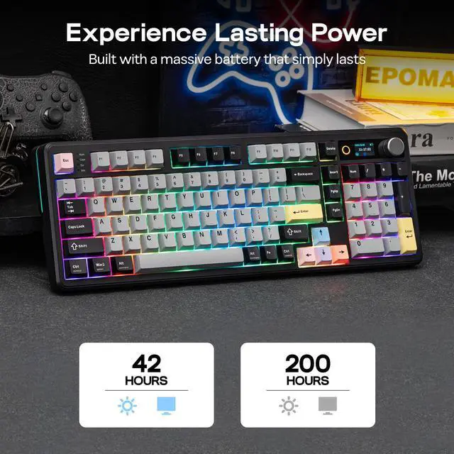 Alt view image 4 of 7 - EPOMAKER TH99 PRO 96% Mechanical Keyboard with Screen & Knob, 10000mAh, 2.4Ghz/BT, Hot Swap, Custom Driver, RGB Backlight, PBT Keycap, Wireless Gaming Keyboard for PC/Mac (Black, Sea Salt Silent)