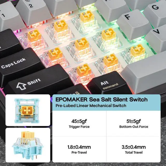 Alt view image 6 of 7 - EPOMAKER TH99 PRO 96% Mechanical Keyboard with Screen & Knob, 10000mAh, 2.4Ghz/BT, Hot Swap, Custom Driver, RGB Backlight, PBT Keycap, Wireless Gaming Keyboard for PC/Mac (Black, Sea Salt Silent)