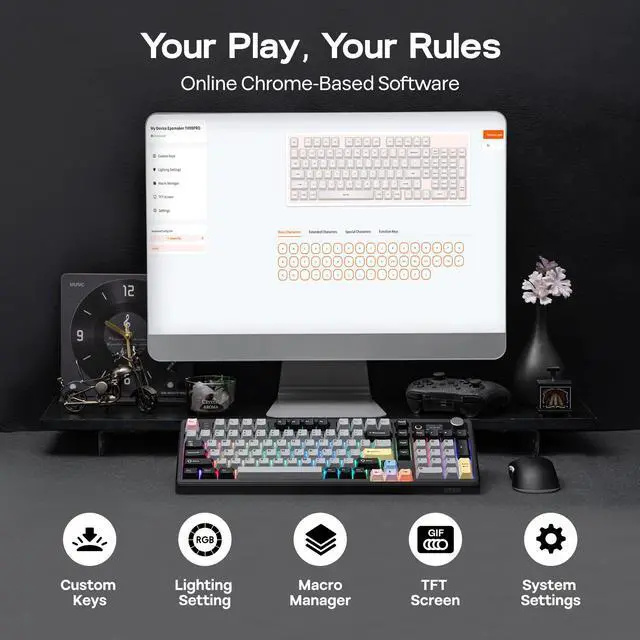 Alt view image 7 of 7 - EPOMAKER TH99 PRO 96% Mechanical Keyboard with Screen & Knob, 10000mAh, 2.4Ghz/BT, Hot Swap, Custom Driver, RGB Backlight, PBT Keycap, Wireless Gaming Keyboard for PC/Mac (Black, Sea Salt Silent)
