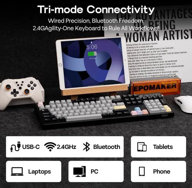 Alt view image 5 of 7 - EPOMAKER TH108 PRO Full Size Mechanical Keyboard with Screen & Knob, Wireless Gaming Keyboard with 10000mAh, Creamy Gasket, Hot Swap, Custom Driver, RGB Backlight (Black, Creamy Jade)