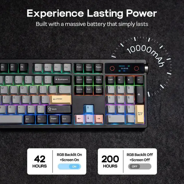 Alt view image 4 of 7 - EPOMAKER TH108 PRO Full Size Mechanical Keyboard with Screen & Knob, Wireless Gaming Keyboard with 10000mAh, Creamy Gasket, Hot Swap, Custom Driver, RGB Backlight (Black, Creamy Jade)