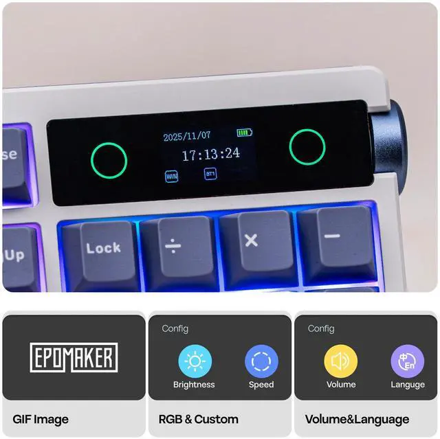 Alt view image 3 of 7 - EPOMAKER TH108 PRO Full Size Mechanical Keyboard with Screen & Knob, Wireless Gaming Keyboard with 10000mAh, Creamy Gasket, Hot Swap, Custom Driver, RGB Backlight (White, Creamy Jade)