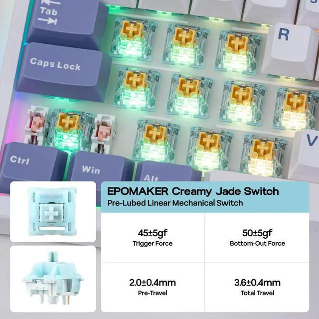 Alt view image 6 of 7 - EPOMAKER TH108 PRO Full Size Mechanical Keyboard with Screen & Knob, Wireless Gaming Keyboard with 10000mAh, Creamy Gasket, Hot Swap, Custom Driver, RGB Backlight (White, Creamy Jade)