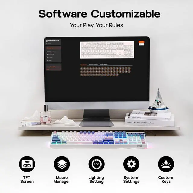 Alt view image 7 of 7 - EPOMAKER TH108 PRO Full Size Mechanical Keyboard with Screen & Knob, Wireless Gaming Keyboard with 10000mAh, Creamy Gasket, Hot Swap, Custom Driver, RGB Backlight (White, Creamy Jade)