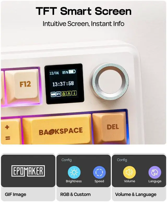 Alt view image 3 of 7 - EPOMAKER X Aula F75 MAX Wireless Mechanical Keyboard with TFT Screen and Knob, Gasket Keyboard in 75% Layout, Hot Swappable Gaming Keyboard for PC/Mac/Linux (Caramel)