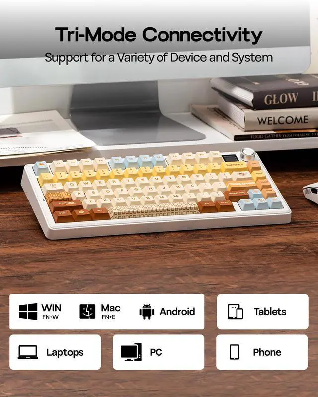 Alt view image 4 of 7 - EPOMAKER X Aula F75 MAX Wireless Mechanical Keyboard with TFT Screen and Knob, Gasket Keyboard in 75% Layout, Hot Swappable Gaming Keyboard for PC/Mac/Linux (Caramel)