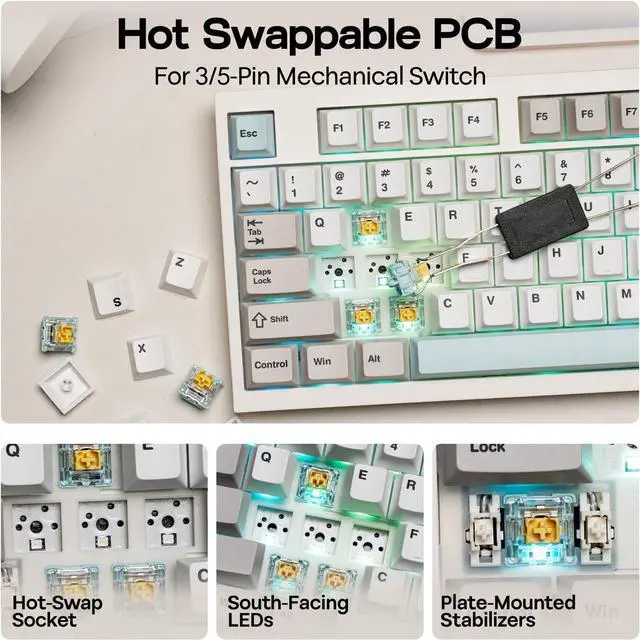 Alt view image 7 of 7 - EPOMAKER QK108 Full Size Mechanical Keyboard with Screen & Knob, 8000mAh, QMK/VIA, Creamy&Thocky, Gasket, RGB Backlit, Mac Keycap, Wireless Gaming Keyboard (White Cyan, Wisteria Linear Switch)